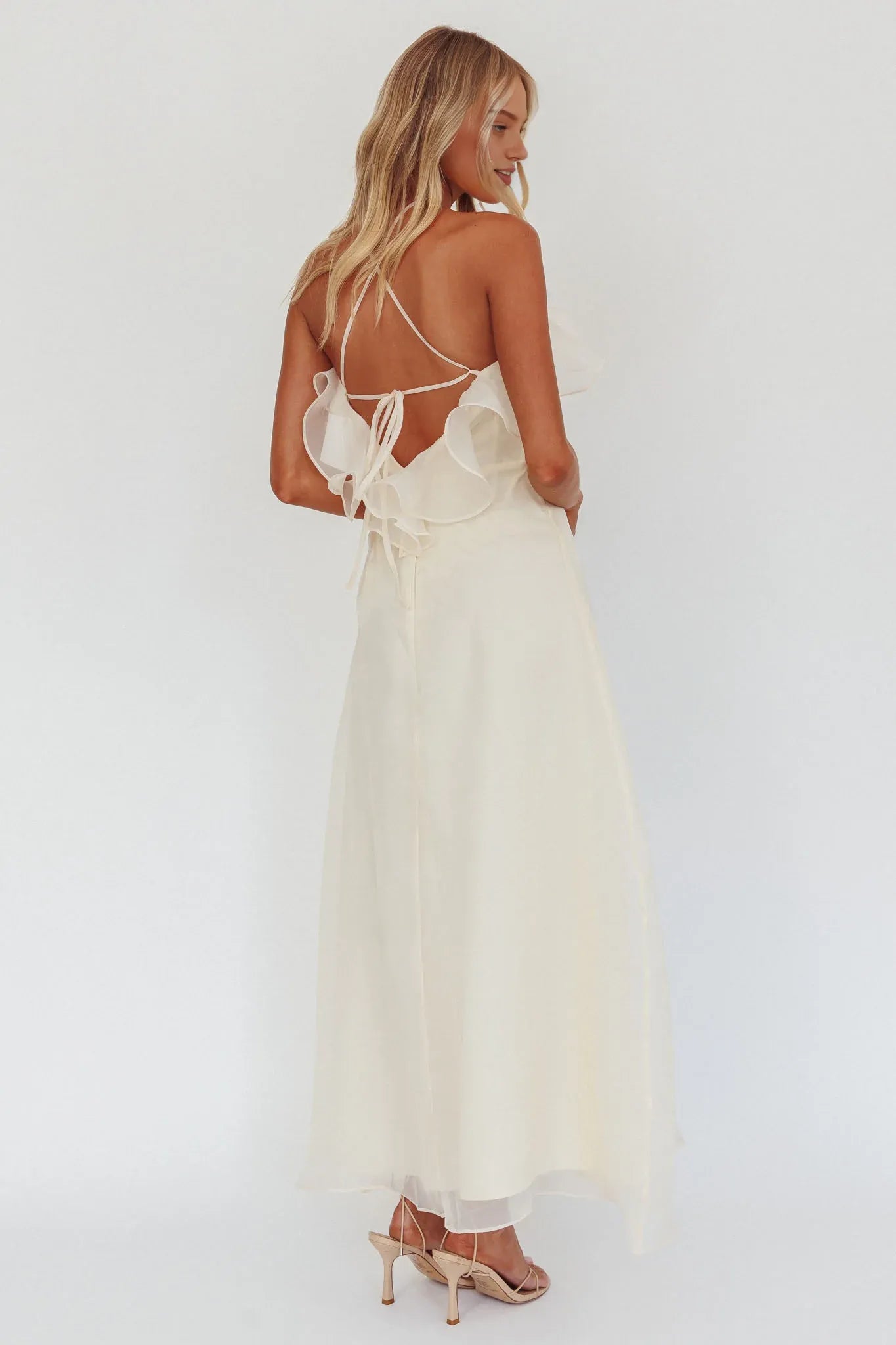 Robe Weitese dos nu, coupe trapèze/princesse, sans manches, longueur au sol, superbe robe de bal à fleurs dos nu